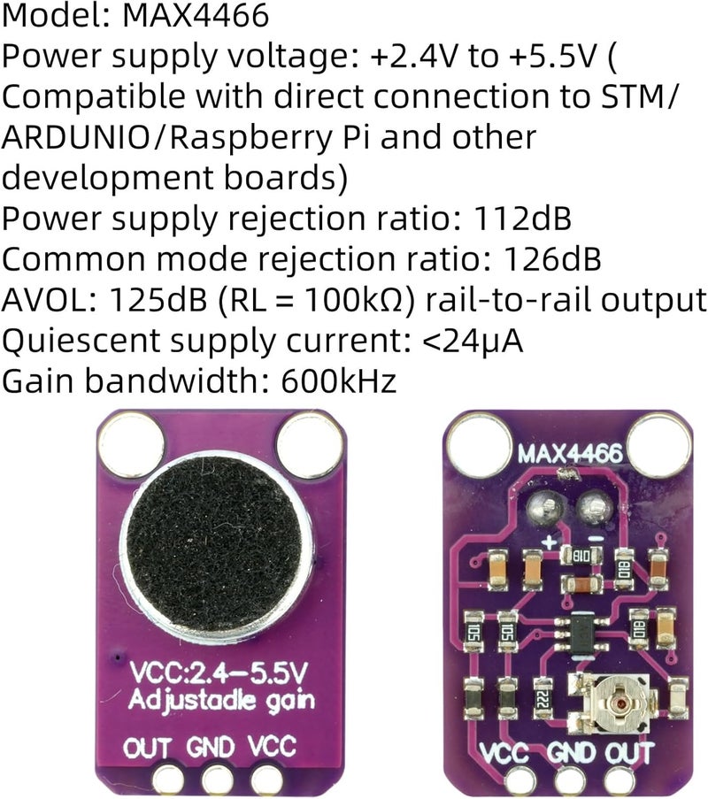 MTDELE 6Pcs Electret Microphone Amplifier Sound Sensor Module Compatible with MAX4466 for Arduino Raspberry Pi ESP32 - Image 3